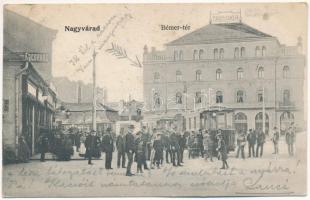 1906 Nagyvárad, Oradea; Bémer tér, Pannonia szálloda, villamosok, fogorvos, üzlet. Helyfi László kiadása / square, hotel, trams, dentist, shops (fl)