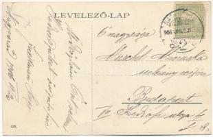 1906 Nagyvárad, Oradea; Indóház, vasútállomás, villamosok, lovaskocsi, kerékpáros fiú / railway stat...