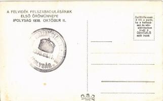 1938 Ipolyság, Sahy; bevonulás, magyar zászló "A Felvidék felszabadulásának első örömünnepe&quo...