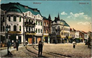 1915 Miskolc, Széchenyi tér, Havas Arthur és Társai, Lüwinger, Stern üzlete. Vasúti Levelezőlapárúsítás 59 sz. - 1915