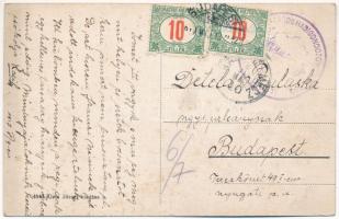 1917 Királyhelmec, Helmec, Kralovsky Chlumec; látkép a kisvasúti vasútállomással, vonat. Klein Józse...