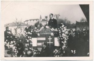 1938 Léva, Levice; bevonulás, Gróf Esterházy János beszéde / entry of the Hungarian troops. Foto Rusznák photo (EB) + &quot;1938 Léva visszatért&quot; So. Stpl