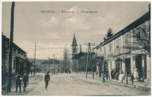 Resica, Resita; Fő utca, templom. Braumüller L. kiadása / Hauptgasse / main street, church