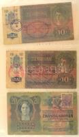 1902-1920. 36db-os Korona bankjegy tétel mind felülbélyegzéssel vagy bélyeggel ellátva, továbbá hami...