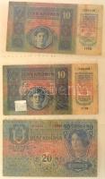1902-1920. 36db-os Korona bankjegy tétel mind felülbélyegzéssel vagy bélyeggel ellátva, továbbá hami...