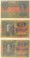1902-1920. 36db-os Korona bankjegy tétel mind felülbélyegzéssel vagy bélyeggel ellátva, továbbá hami...