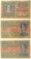 1902-1920. 36db-os Korona bankjegy tétel mind felülbélyegzéssel vagy bélyeggel ellátva, továbbá hami...