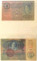 1902-1920. 36db-os Korona bankjegy tétel mind felülbélyegzéssel vagy bélyeggel ellátva, továbbá hami...