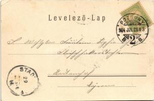 1904 Nagyszombat, Tyrnau, Trnava; Rákóczi Ferenc utca, templom, üzletek. Horovitz Adolf kiadása / st...