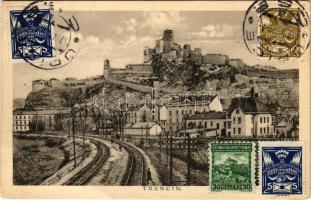 1929 Trencsén, Trencín; vasút a vár alatt / railway under the castle. TCV card (EK)