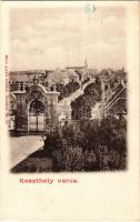 Keszthely, város látképe a Festetics kastély kapujától nézve. Mérei Ignác kiadása (EK)