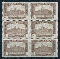 1919 Magyar Posta 5K hatostömb elcsúszott értékjelzéssel / block of 6 with shifted numeral