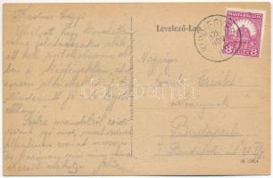 1928 Kunhegyes, vasútállomás, gőzmozdony, vonat, vasutasok, Városháza, Református templom, Római kat...