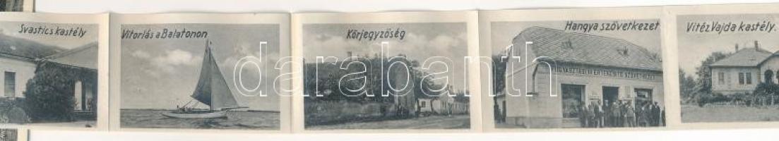 Balatonederics, Római katolikus templom és népiskola. Leporello belül a szénkéneg gyár és vasútállom...