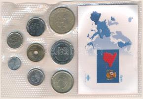 Spanyolország 1989-2001. 1P-500P (8xklf) vákuumcsomagolt forgalmi összeállítás T:UNC-XF hullámos cso...