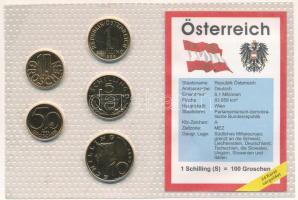 Ausztria 1986-1998. 10gr-10Sch (5xklf) vákuumcsomagolt, aranyozott forgalmi összeállítás T:UNC,AU Austria 1986-1998. 10 Groschen - 10 Schilling (5xdiff) gold plated coin set in vacuum packing C:UNC,AU