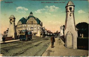 Temesvár, Timisoara; Híd a Hungária fürdővel, villamos / bridge, spa, tram (vágott / cut)