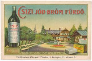 Csíz, Csízfürdő, Kúpele Cíz; Jód-bróm-fürdő és forrásvíz reklámlap / Iodine-bromine spa advertising card (non PC) (fl)