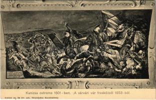 Sárvár, a sárvári vár freskóiból 1653-ból: Kanizsa ostroma 1601-ben. Knebel cs. és kir. udvari fényképész (ragasztónyom / glue mark)