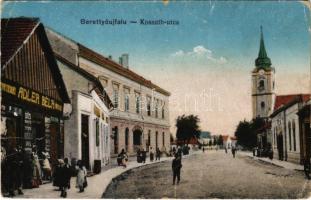 1921 Berettyóújfalu, Kossuth utca, templom, Oroszlán szálloda, Adler Béla üzlete és saját kiadása (kis szakadás / small tear)