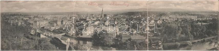 1900 Kolozsvár, Klausenburg, Cluj; 3-részes kinyitható panorámalap / 3-tiled folding panoramacard (r)