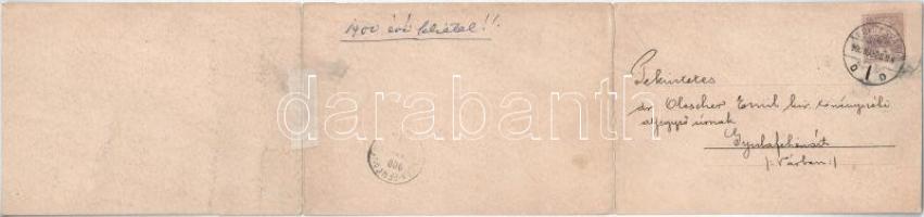 1900 Kolozsvár, Klausenburg, Cluj; 3-részes kinyitható panorámalap / 3-tiled folding panoramacard (r...