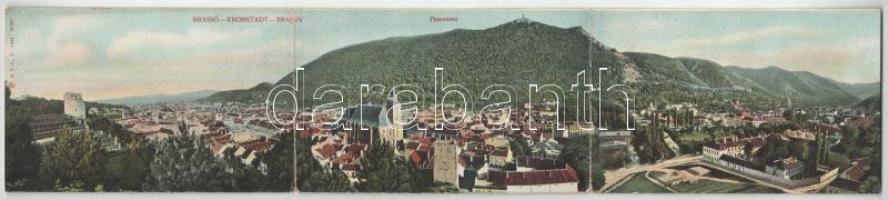 1905 Brassó, Kronstadt, Brasov; 3-részes kinyitható panorámalap / 3-tiled folding panoramacard (hajtásnál szakadt / bent til broken)