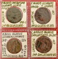 Római Birodalom 7db-os bronz érmetétel a ~III-IV. századból, 2db fekete műbőr berakóban, benne I. Li...