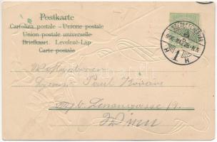 1906 Székesfehérvár, Vörösmarty szobor. Szecessziós dombornyomott lap magyar zászlóval (EK)