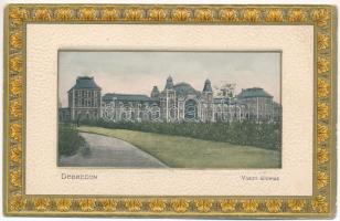 1908 Debrecen, Vasútállomás. Mihály Sámuel kiadása, Szecessziós dombornyomott litho keret / Art Nouveau embossed (EK)