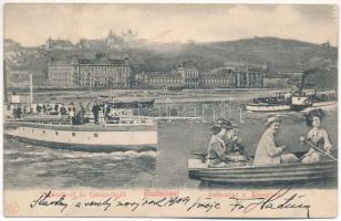 1904 Budapest II. Lukács és Császár fürdő, Rózsadomb. Montázs hajókkal és csaónázókkal (Rb)