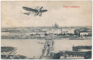 Budapest, Bleriot repülőgépe a Lánchíd felett (Rb)