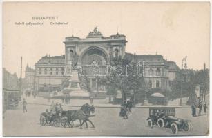 Budapest VII. Keleti pályaudvar, vasútállomás, montázs autóval, hintóval és villamossal (EK)