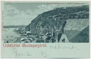 1898 (Vorläufer) Budapest I. Szt. Gellért-hegy, Tabán városrész este. Ottmar Zieher Art Nouveau, litho