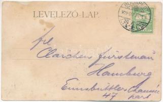 1909 Budapest XIII. Lipót körút, villamos, Schneider Lipót üzlete. Montázs kutyás hölggyel és urakka...