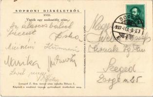 1937 Sopron, A soproni diákéletből XXVIII. Víziók egy szakestély után. Altai S. fkm. eredeti rajza L...
