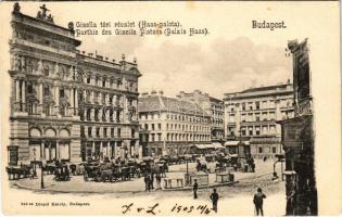 1905 Budapest V. Gizella tér (ma Vörösmarty tér), Haas palota, piac, Pesti Magyar Kereskedelmi Bank, Szenes Ede üzlete, Magyar Király szálloda. Divald Károly 242.