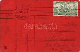 1917 Üdvözlet a Krampusstól! / Greetings from the Krampus with birch and chain. Emb. litho (kopott s...