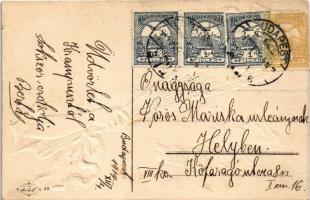 1914 Üdvözlet a Krampusztól! / Greetings from the Krampus with birch. Emb. litho (fl)