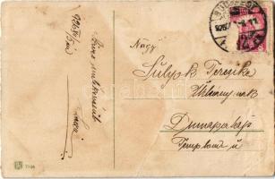 1926 Üdvözlet a Krampusztól! / Krampus with girl, birch and chains (ázott sarkak / wet corners)