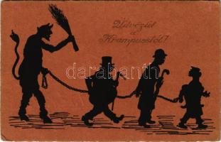 1932 Üdvözlet a Krampusztól! / Krampus with birch, silhouette (EK)