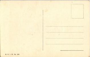 Üdvözlet a Krampusztól / Krampus pours a bucket of children into hell. H.H.i.W. Nr. 696