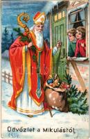 1942 Üdvözlet a Mikulástól / Saint Nicholas with toys (ragasztónyom / glue marks)