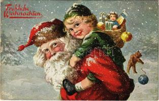 1912 Fröhliche Weihnachten / Mikulás / Saint Nicholas with Christmas greetings and toys. Raphael Tuck &amp; Sons &quot;Oilette&quot; Serie &quot;Knecht Rupprecht geht um&quot; No. 803. (EK)