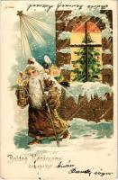 1900 Boldog karácsonyi ünnepeket / Saint Nicholas with Christmas greetings and toys. litho (EK)