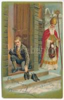 1905 Mikulás / Saint Nicholas with toys. Emb. litho (apró lyuk / tiny pinhole)