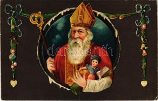 1908 Mikulás / Saint Nicholas with toys. Emb. litho (EK)