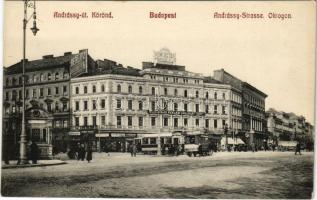 Budapest VI. Oktogon, Andrássy út, Körönd, Remington írógép, Berlitz nyelviskola, villamos, Általános reklámvállalat, Freisinger E., László S. üzletei