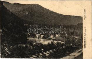 1914 Tusnádfürdő, Baile Tusnad; Vasút részlet. Adler fényirda (Szászváros) 2676. 1910. / railway tracks + &quot;BRASSÓ - MADÉFALVA - KOLOZSVÁR 246 B&quot; vasúti mozgóposta bélyegző (fa)