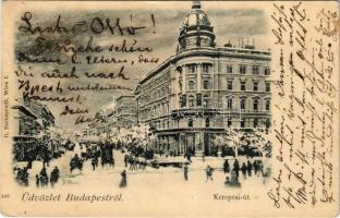 1898 (Vorläufer) Budapest VIII. Kerepesi út (Rákóczi út), Szikszay Ferenc üzlete, biztosító részvénytársaság télen. D. Halberstadt (Rb)